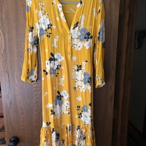Mustard and Blue Floral Print Dress